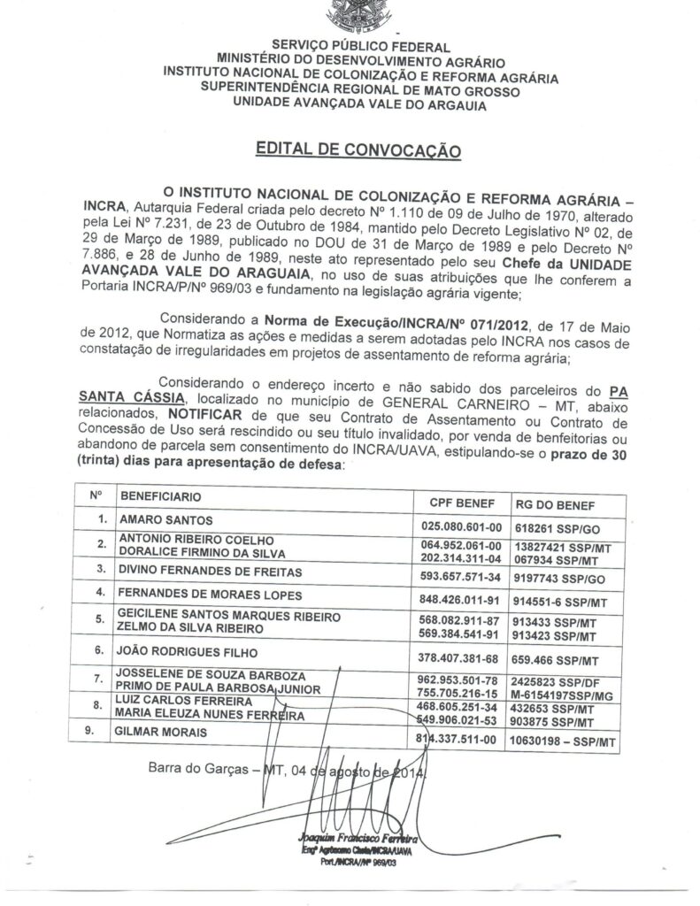 documento assentamento